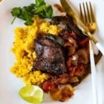 Mexican Short Ribs served over yellow rice.