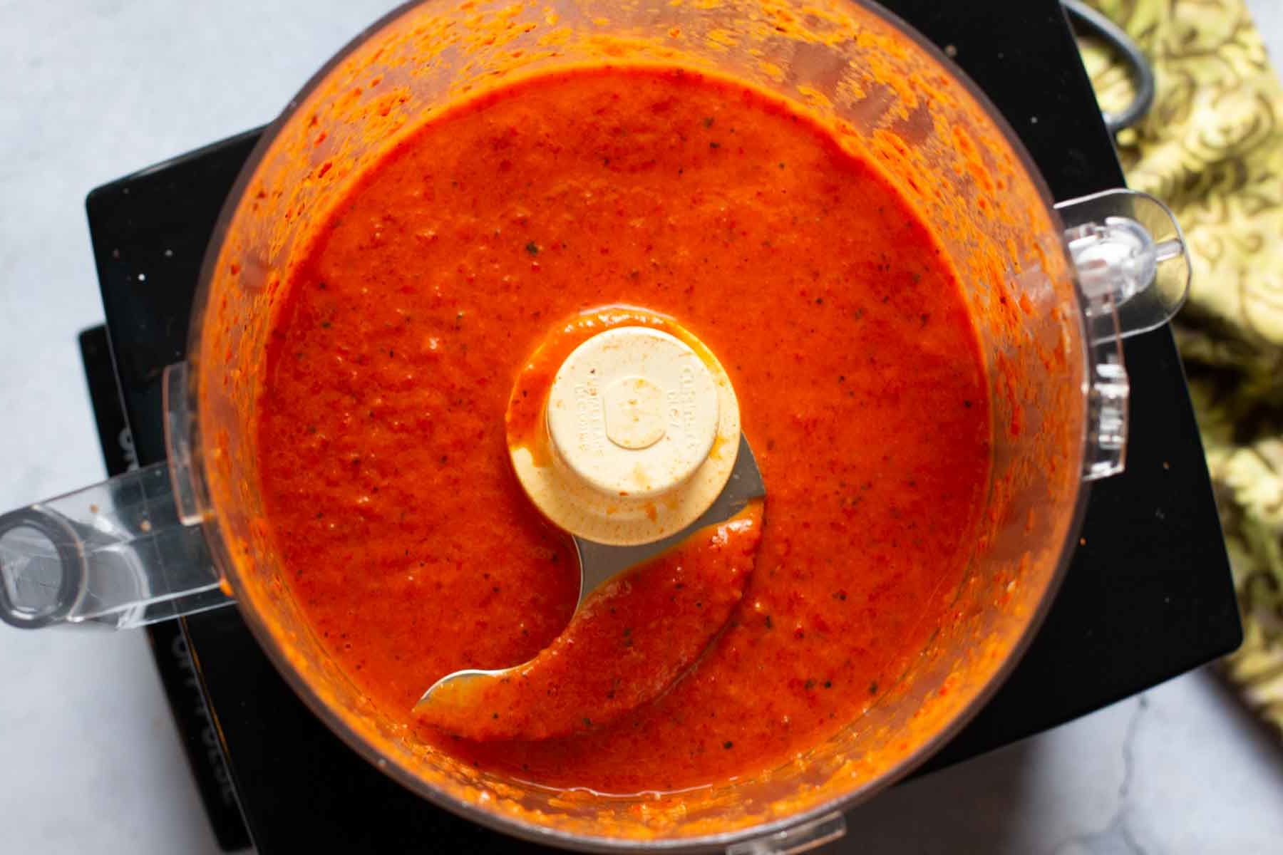 How to make red pepper coulis in a food processor.