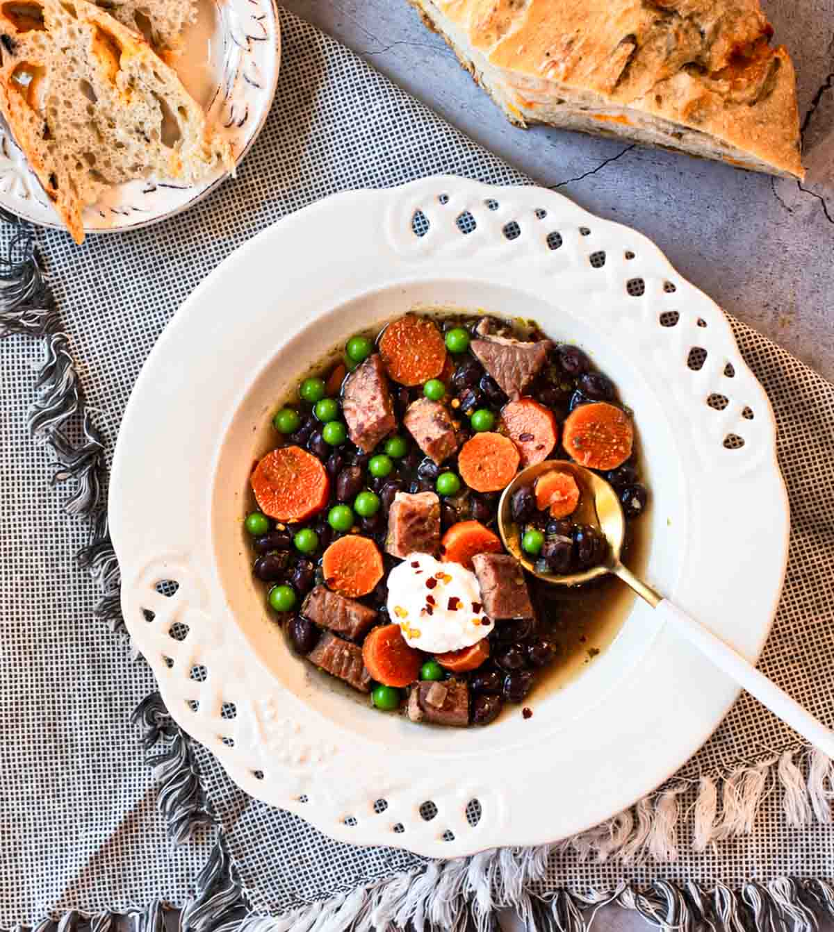 Black bean soup with ham.