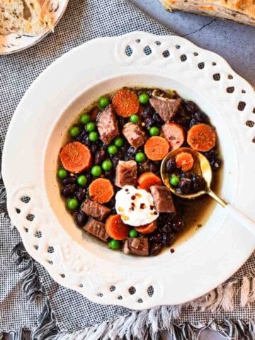 Ham and Black Bean soup with sherry.