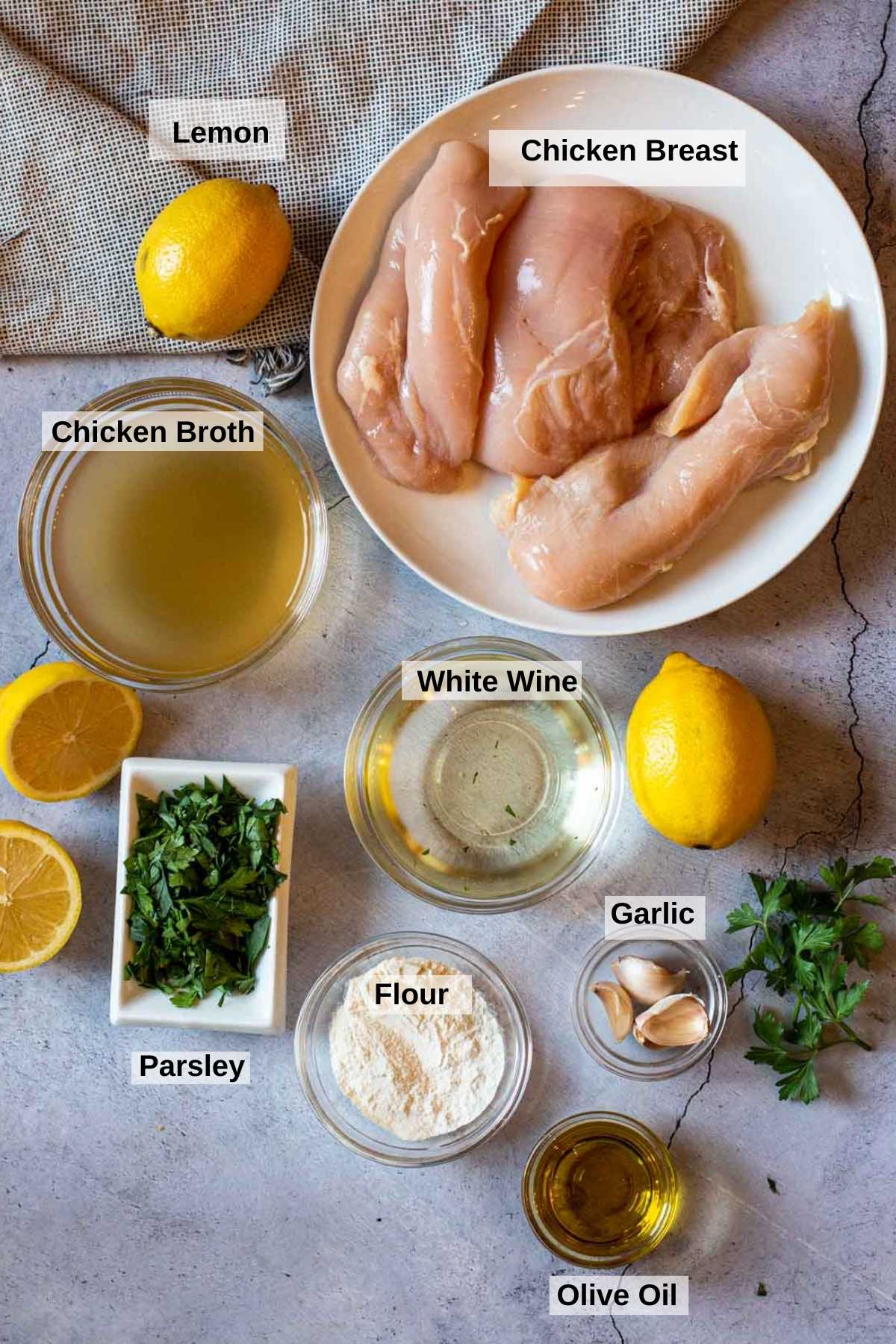 Ingredients to make lemon garlic chicken breast.