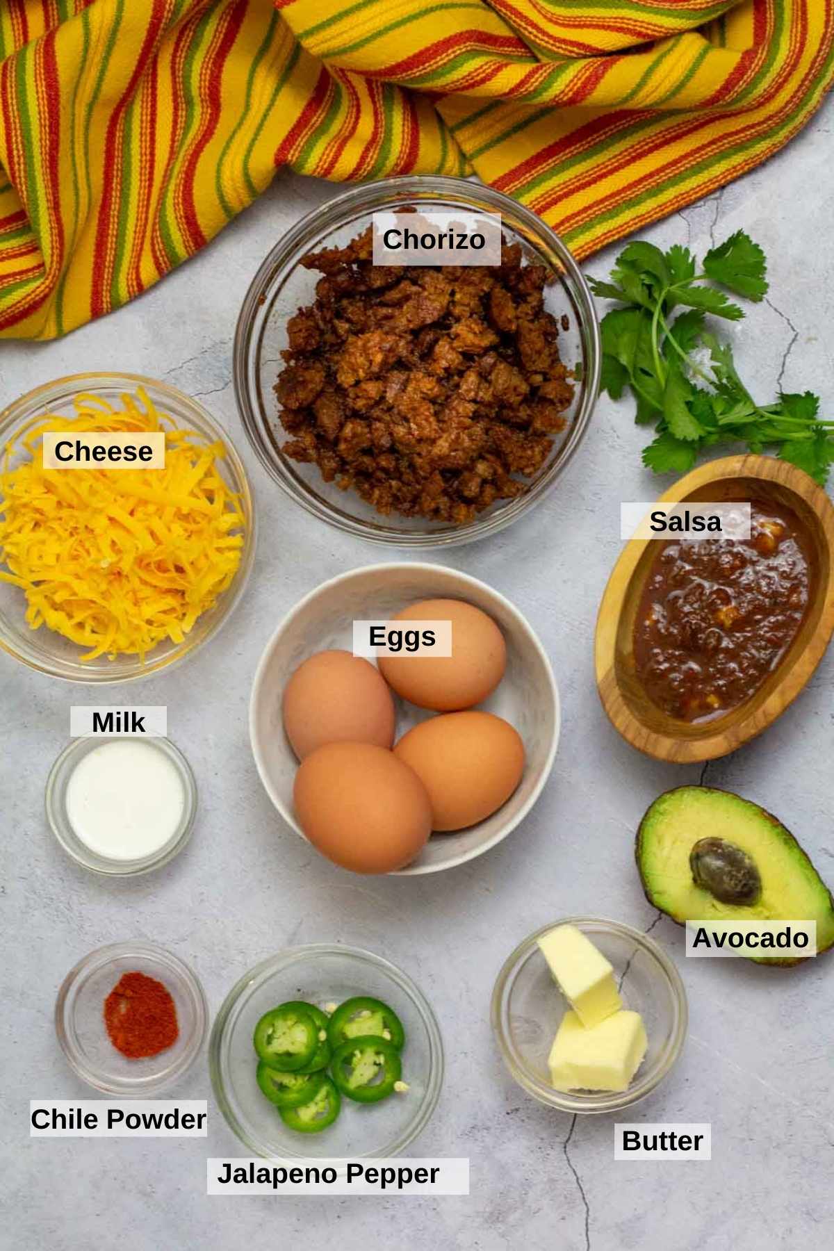 Ingredients to make a Mexican Omelette.