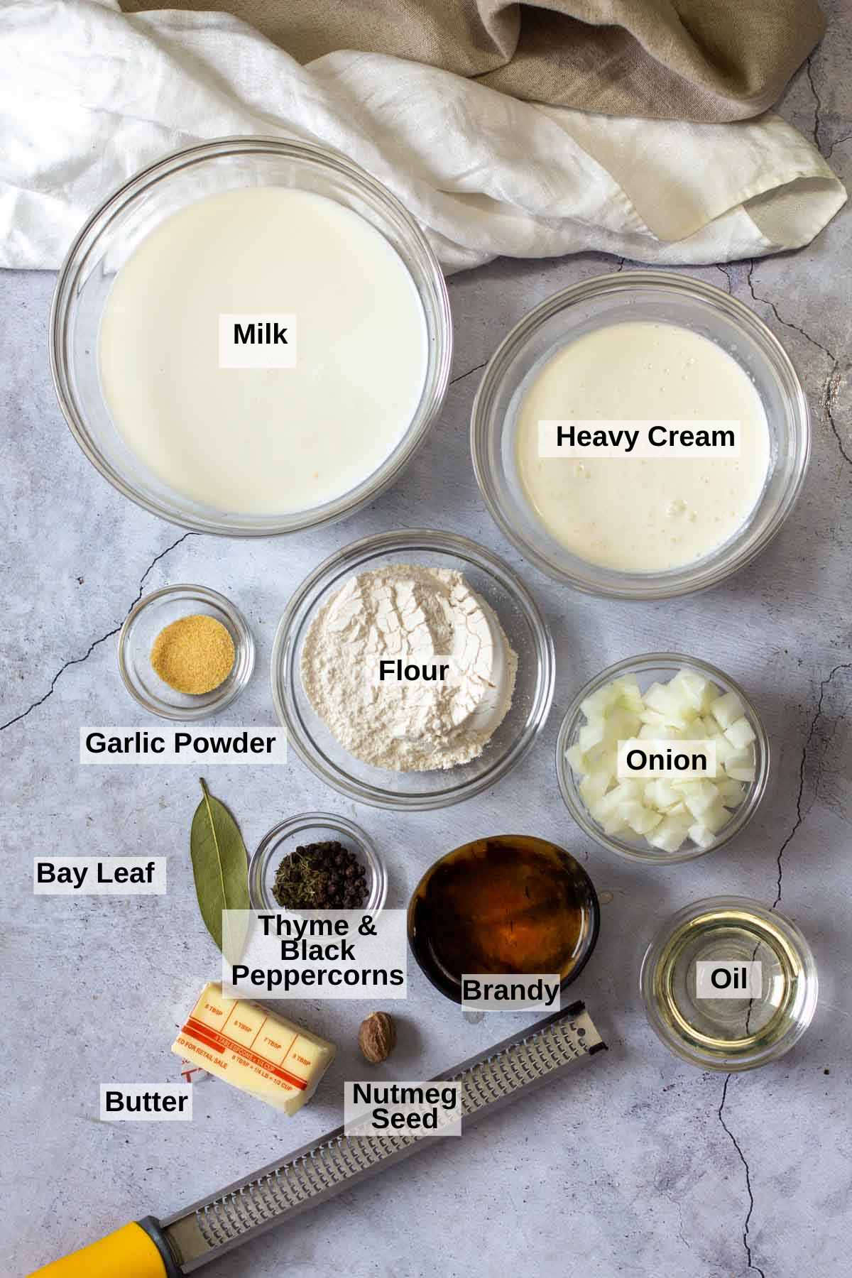 Ingredients to make Bechamel Sauce.