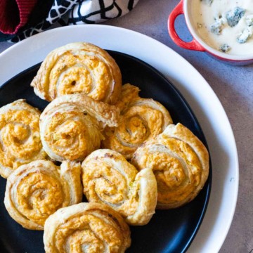 Buffalo chicken puff pastry pinwheels.