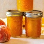 Freezer peach jam in jars.