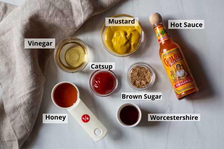 Ingredients to make mustard bbq sauce glaze for bbq meatloaf.