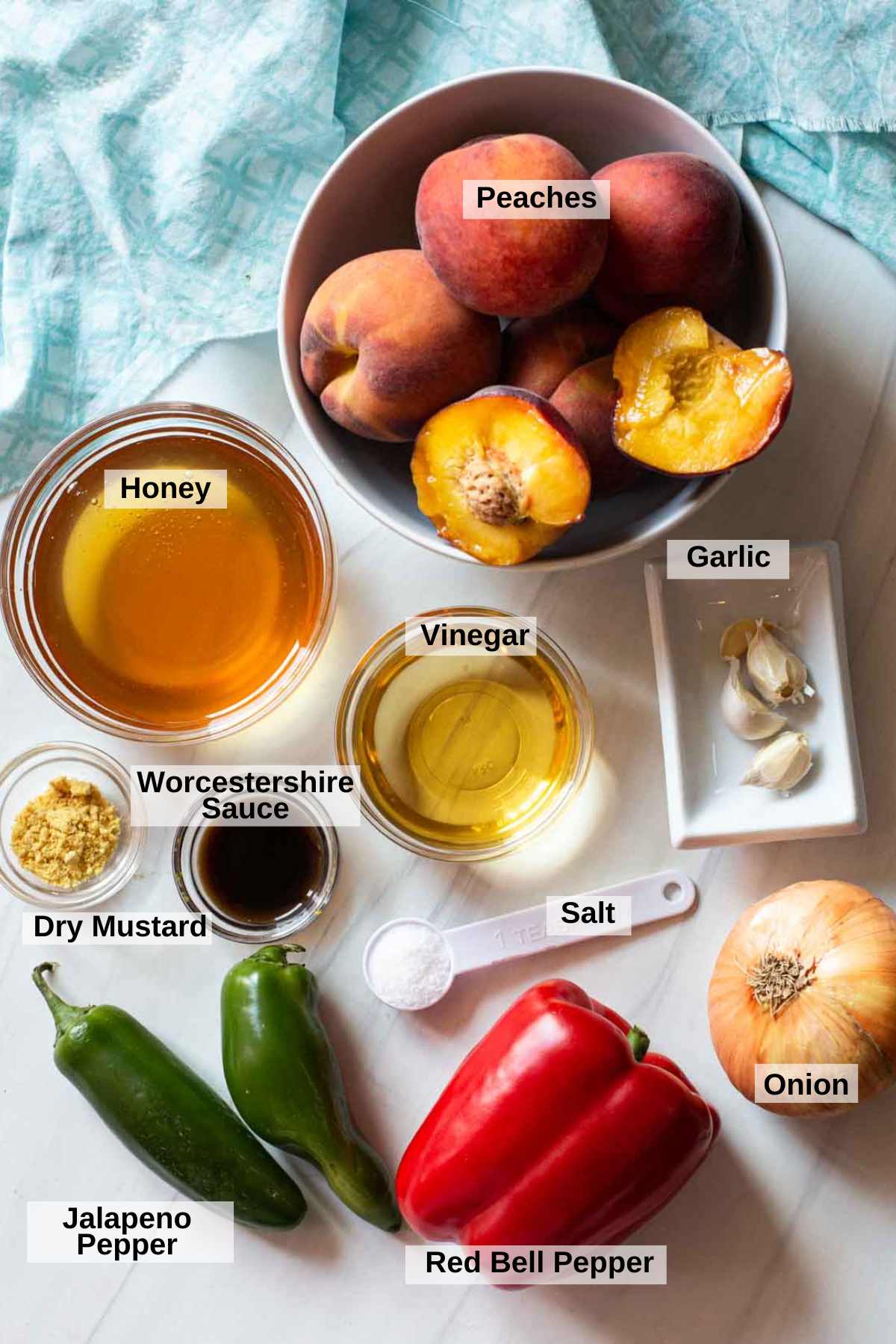 Ingredients to make easy peach bbq sauce.