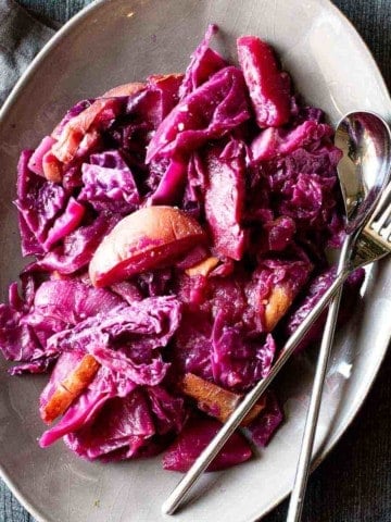 A plate of roasted braised red cabbage, Rode Kool.