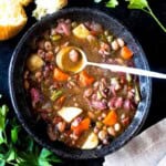 A bowl of crock-pot 15 bean soup.