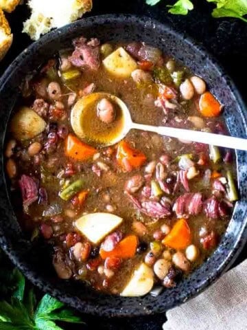 A bowl of crock-pot 15 bean soup.