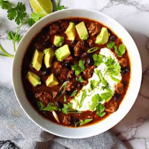 Bison chili with black beans.