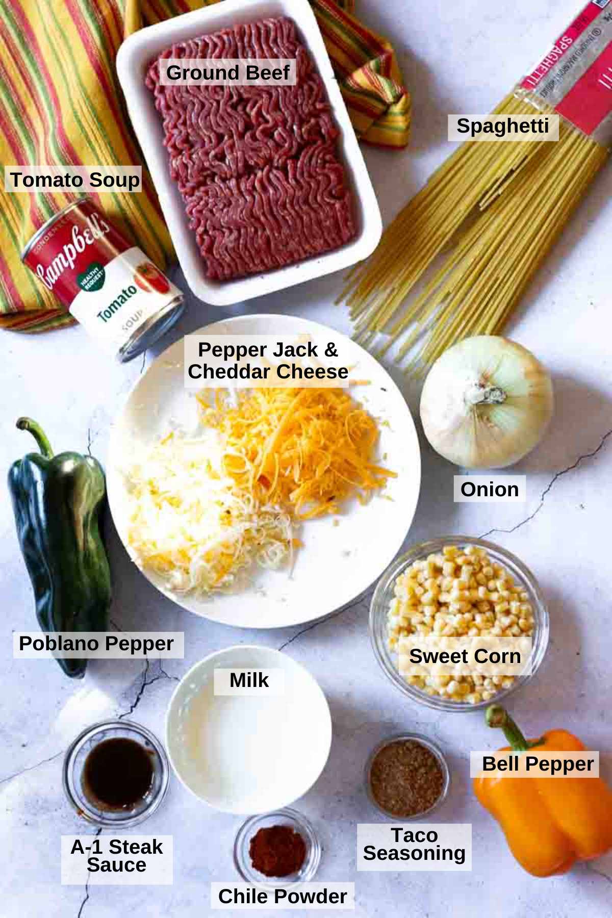 Ingredients to make cowboy spaghetti.