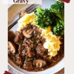 Crock pot beef tips with gravy pinterest image.
