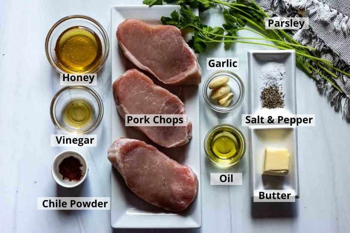 Ingredients to make honey garlic pork chops.