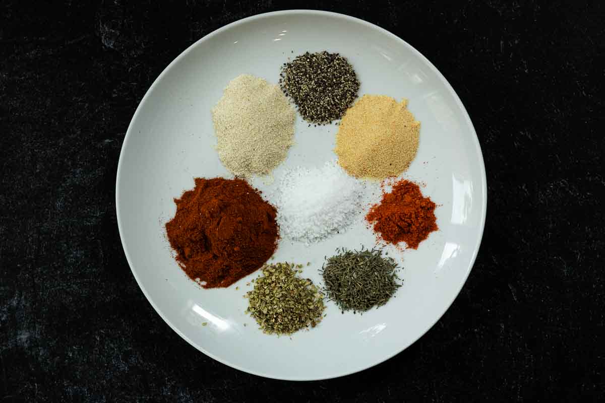 Homemade blackened seasoning to make black and blue burgers.