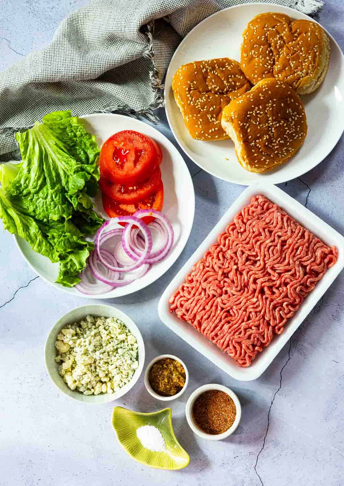Ingredients to make Black and Blue Burgers.