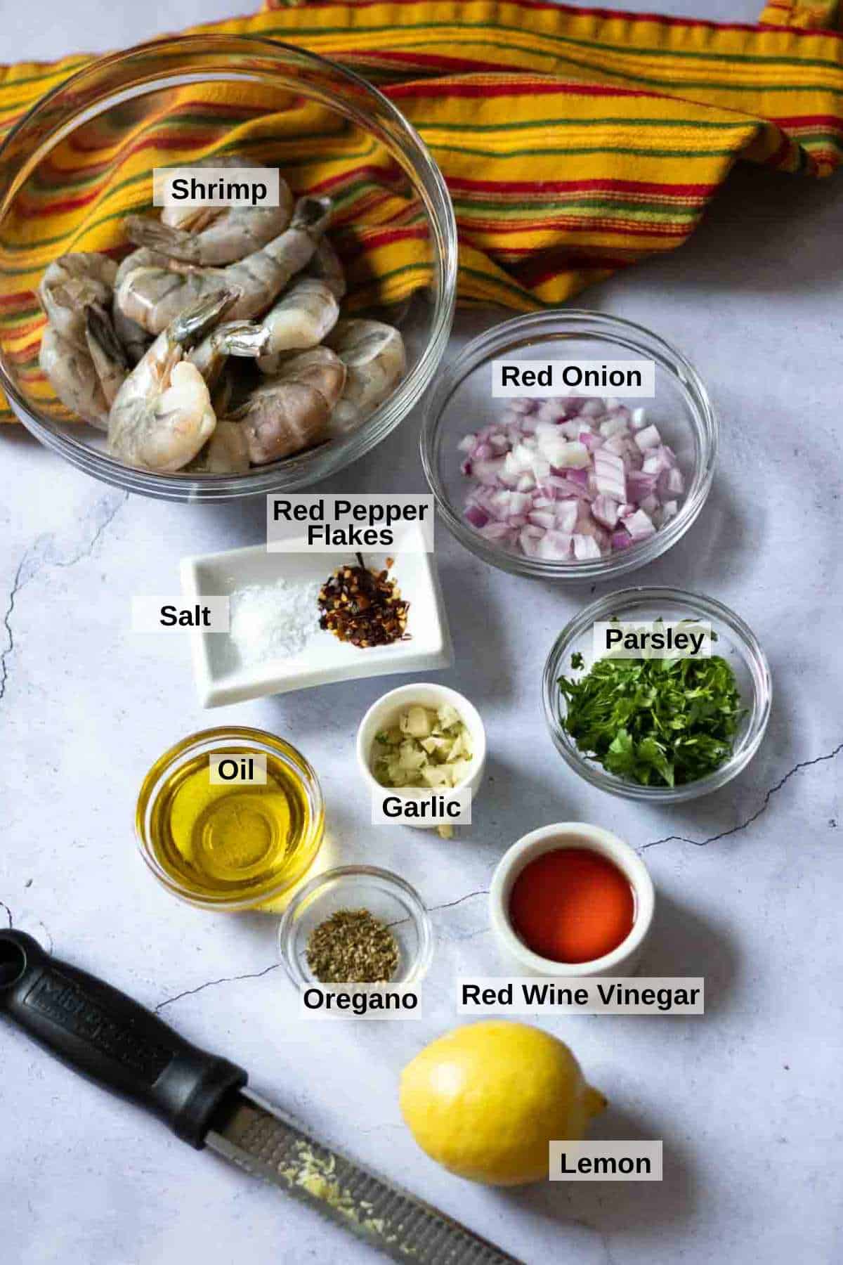 Ingredients to make chimichurri shrimp.