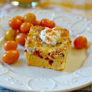 A slice of three cheese Italian Breakfast Casserole.
