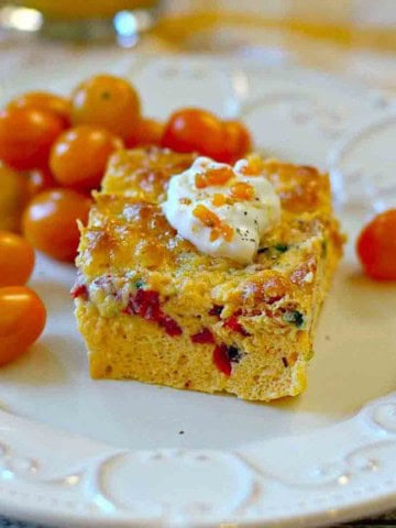 A slice of three cheese Italian Breakfast Casserole.