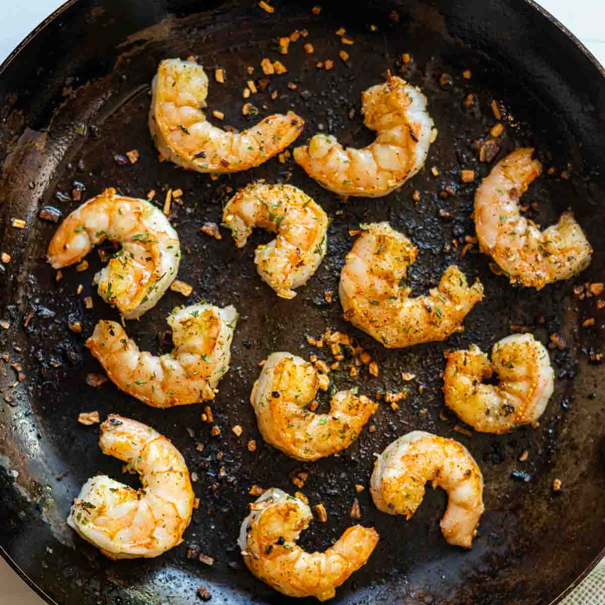 Frying Shrimp to make shrimp quesadillas.
