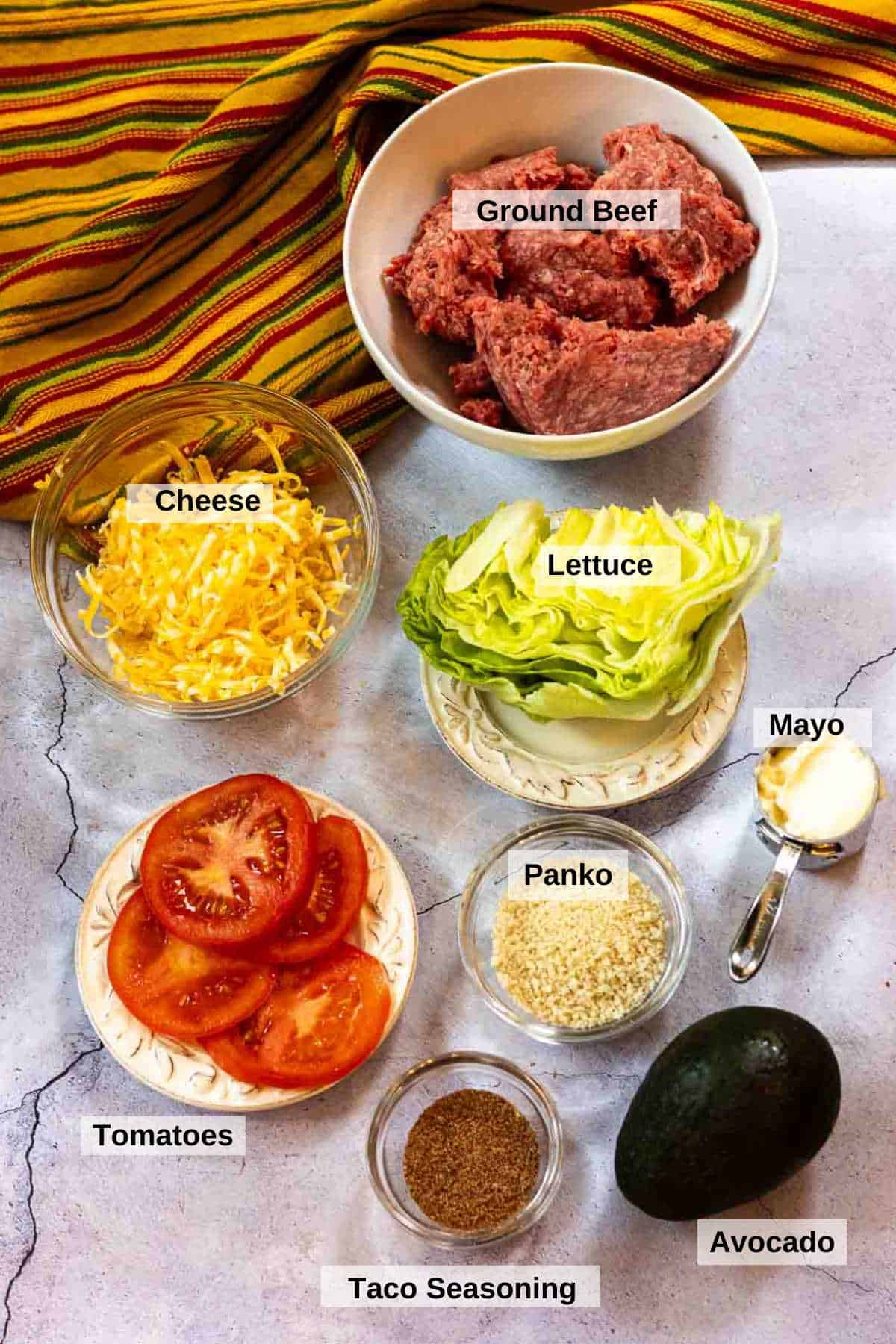 Ingredients to make a taco burger.