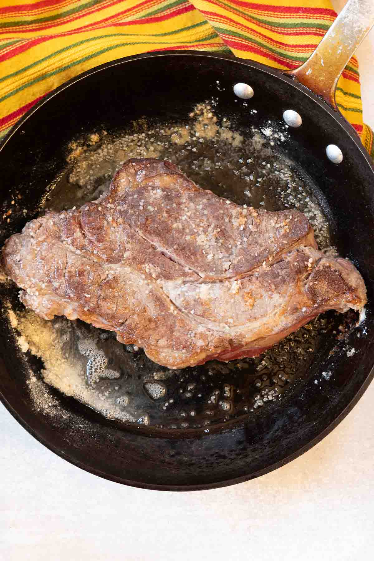 Searing chuck roast to make roast beef tacos.