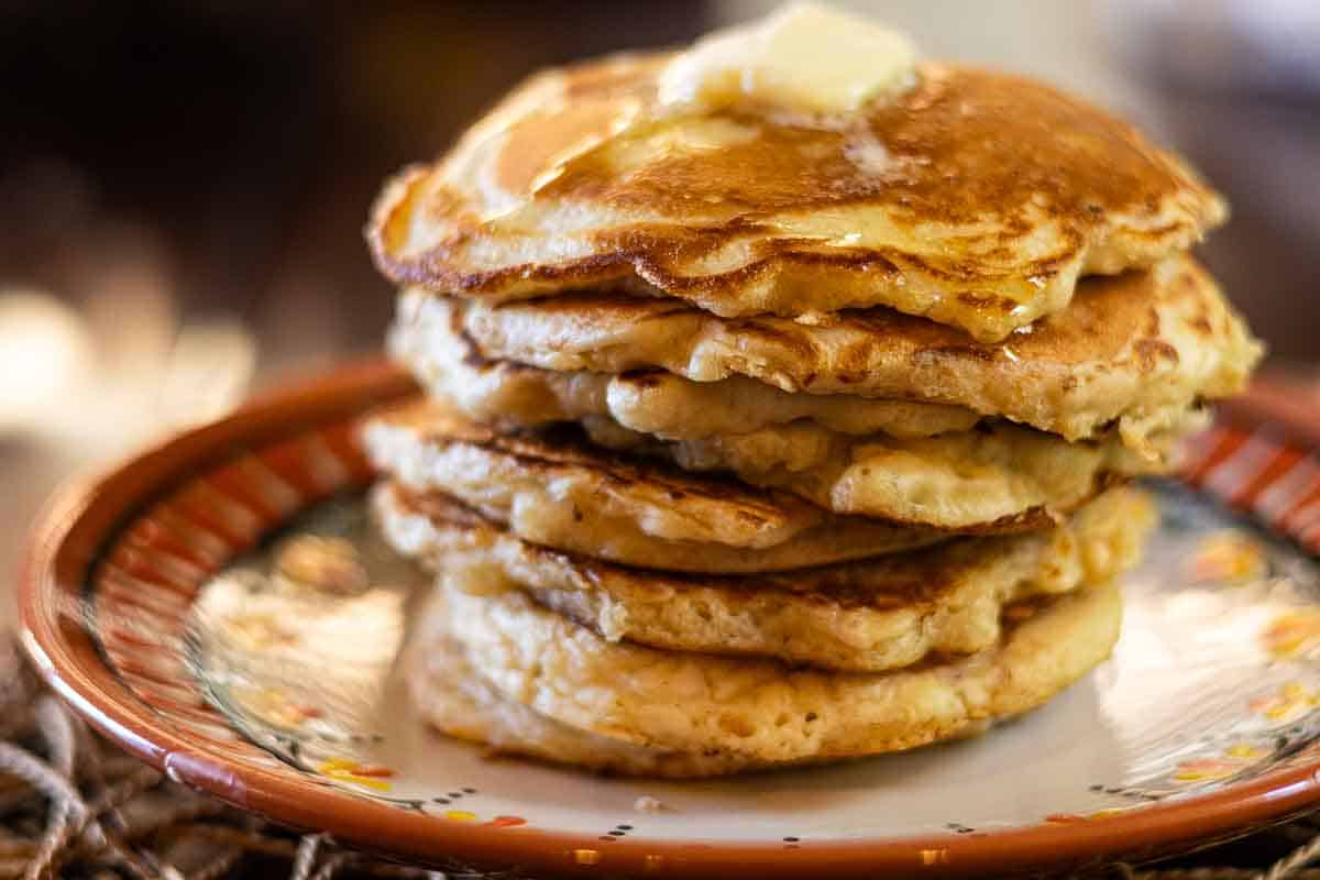 A stack of sausage pancakes