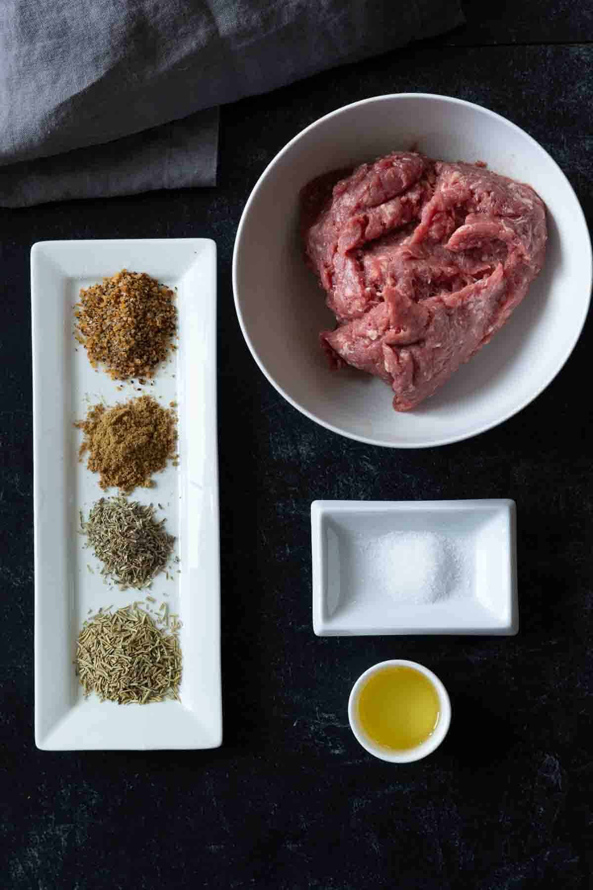 Seasonings for ground lamb to make Lamb Ragu with Pappardelle.