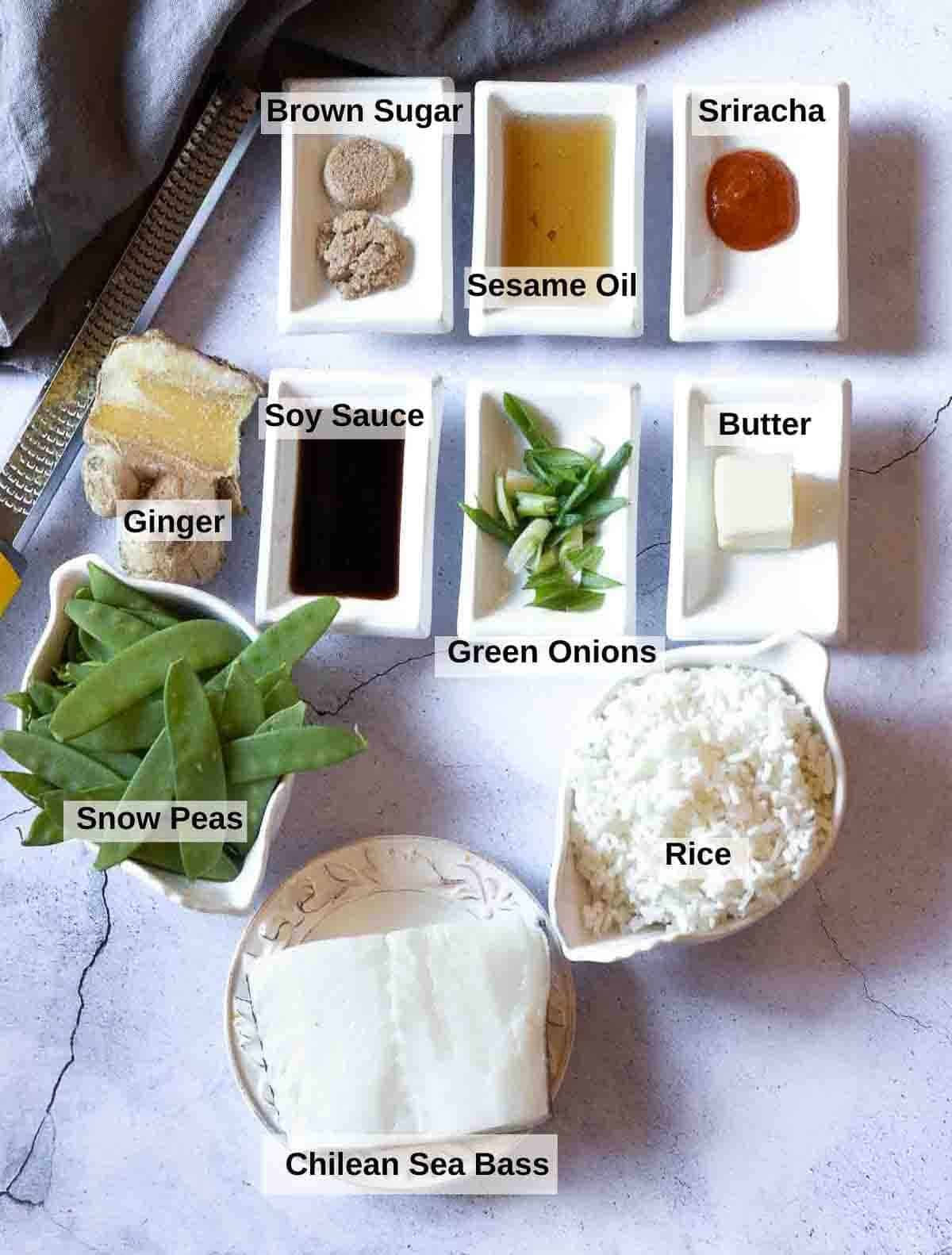 Ingredients to make pan fried sea bass.