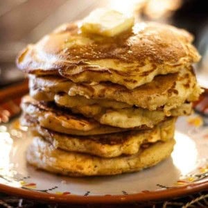 A stack of Savory Sausage Pancakes.