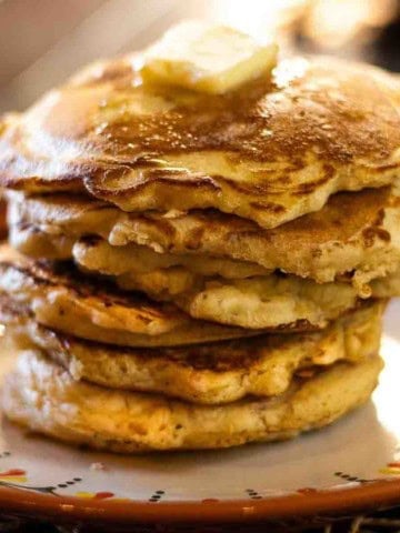 A stack of Savory Sausage Pancakes.