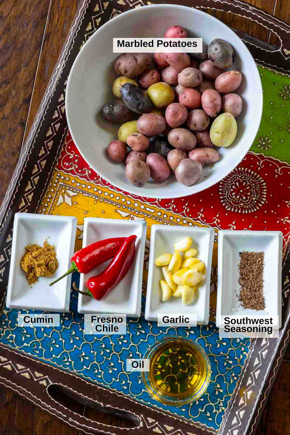 Ingredients to make marbled potatoes.