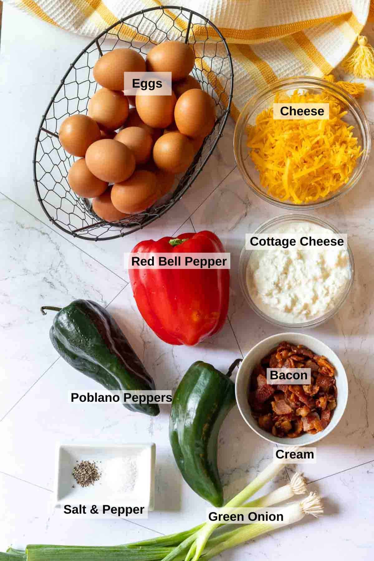 Ingredients to make Cottage Cheese Egg Bites with Poblano Pepeprs