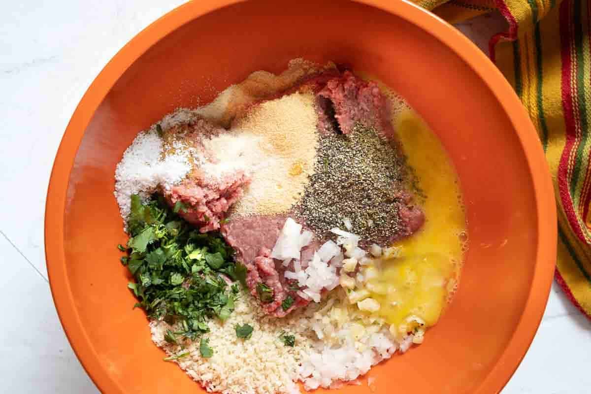 Step 1 to make bison meatballs.