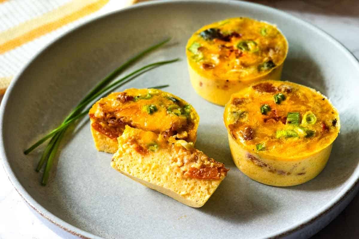 Three Southwest Cottage Cheese Egg Bites on a plate.