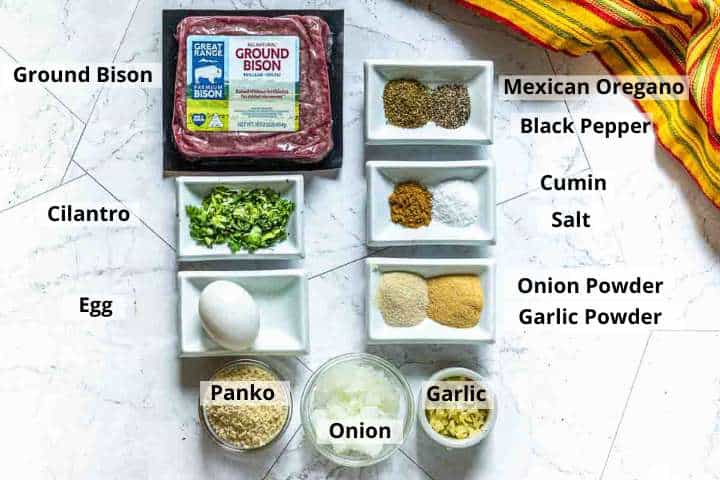 Ingredients to make bison meatballs.