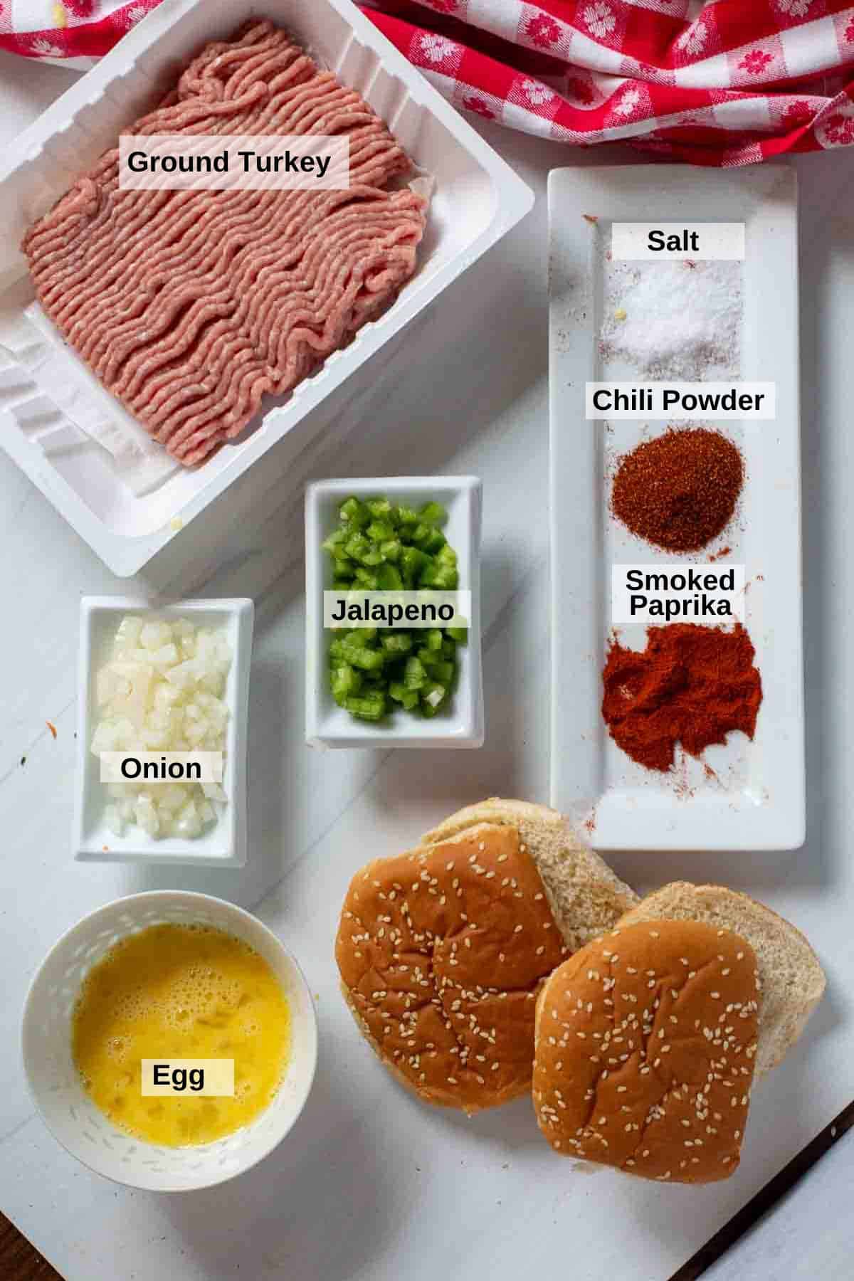 Ingredients to make turkey burgers for the grill.