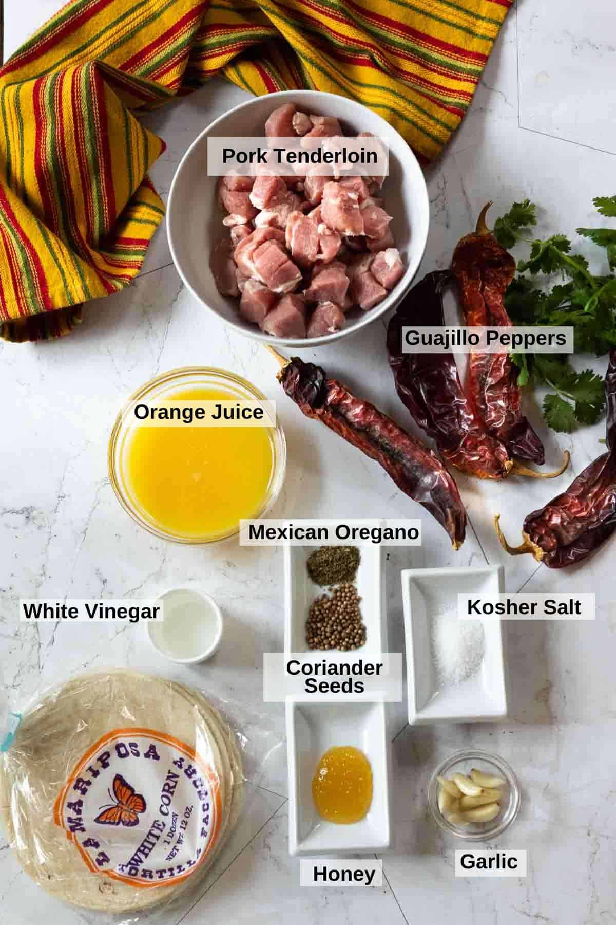 Ingredients to make pork tenderloin tacos.