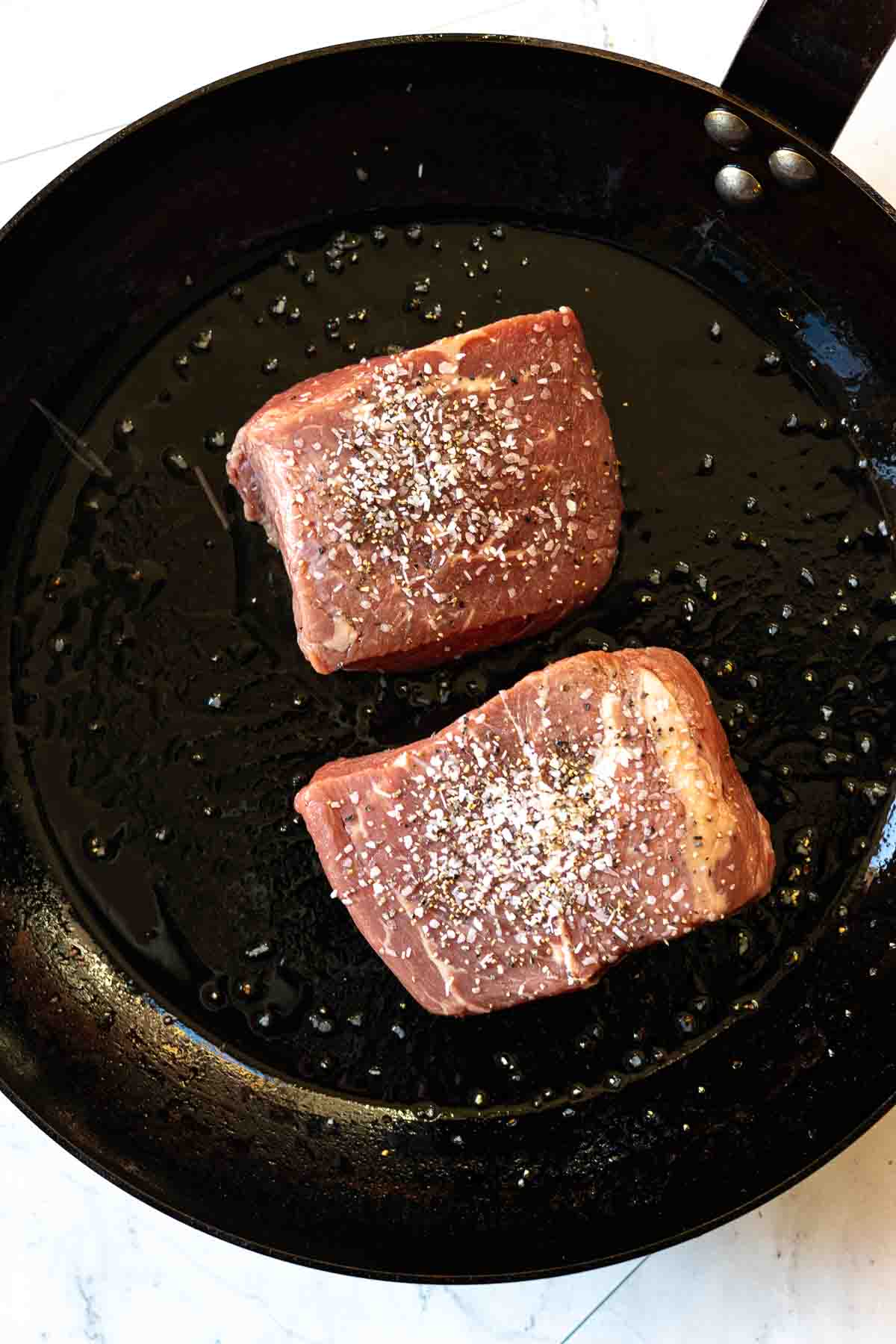 How to pan sear a baseball steak, step 1.