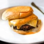 Maverik Cheeseburger with Swiss Cheese and American Cheese.