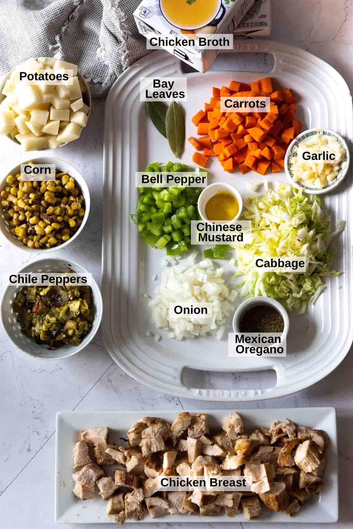 Ingredients to make Spicy Chicken Cabbage Soup.