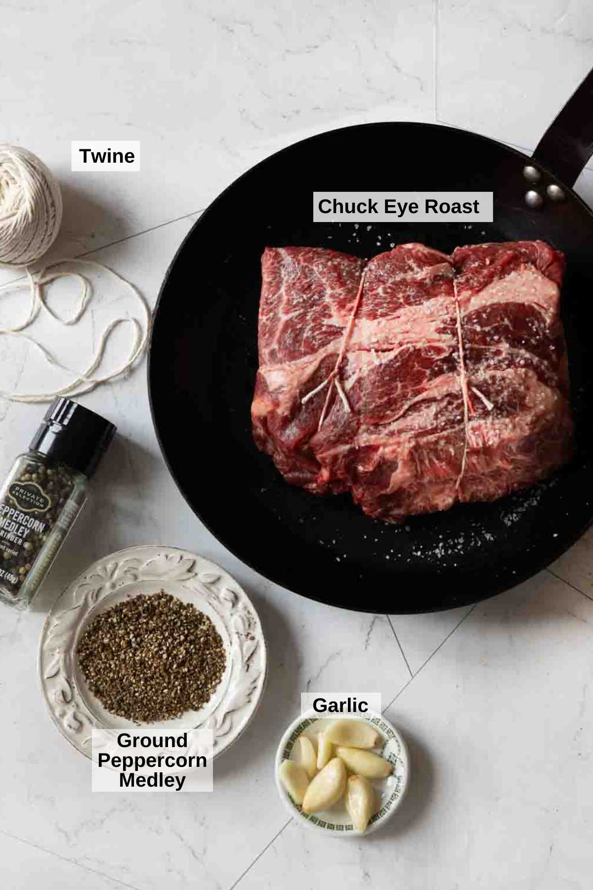 Ingredients to cook a chuck eye roast.