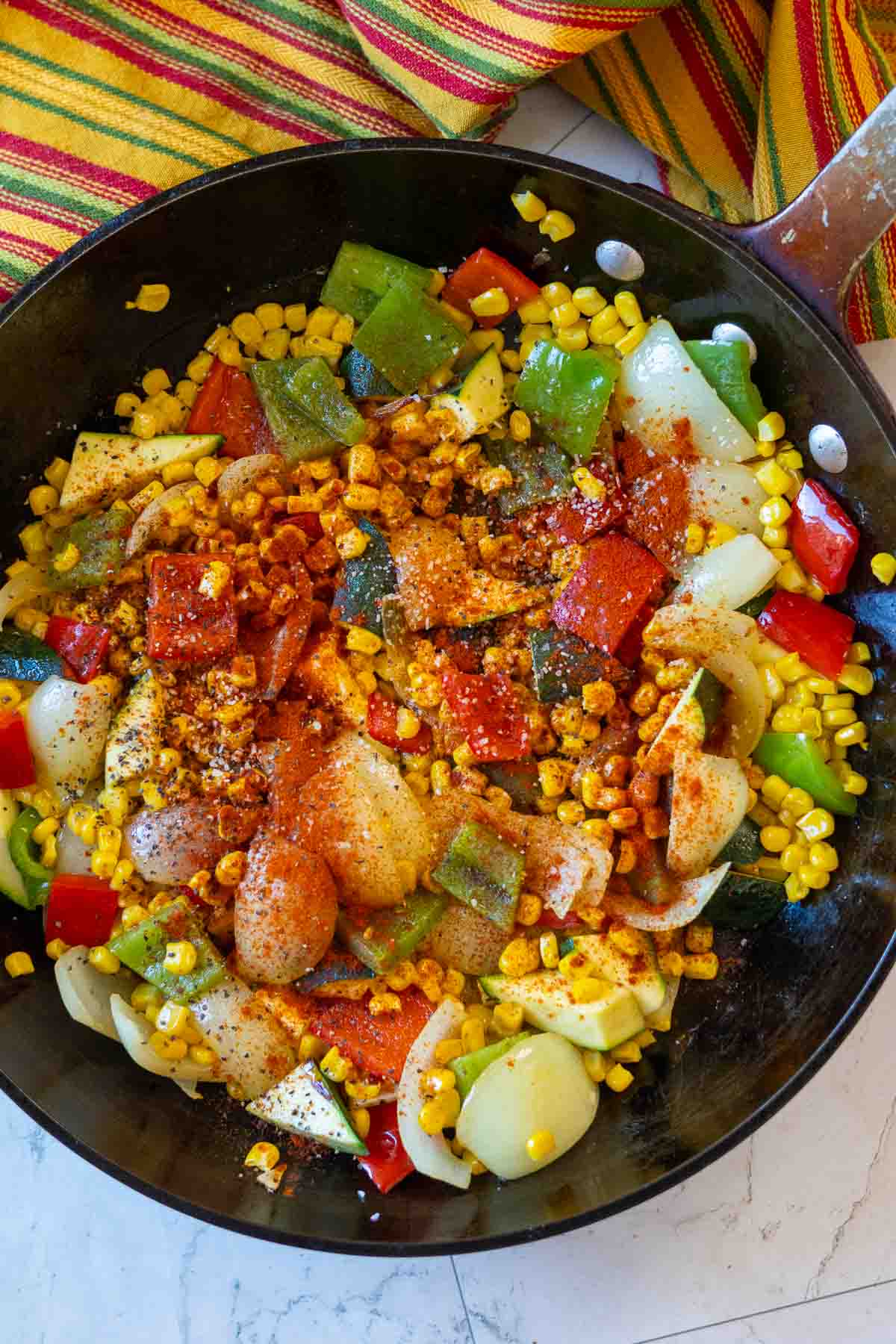 Step 3: seasoning Southwestern sauteed mixed vegetables.